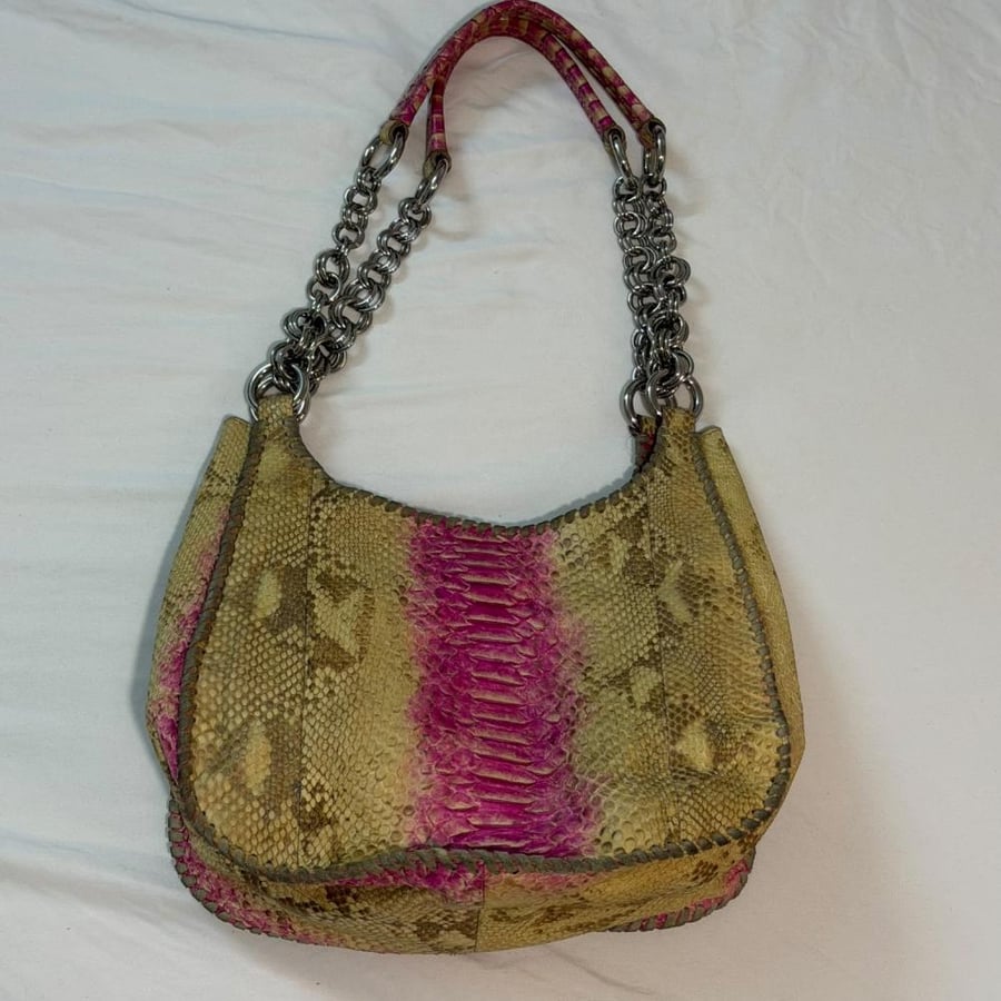 Prada Yellow and Pink Python Leather Logo Triangle Detail
