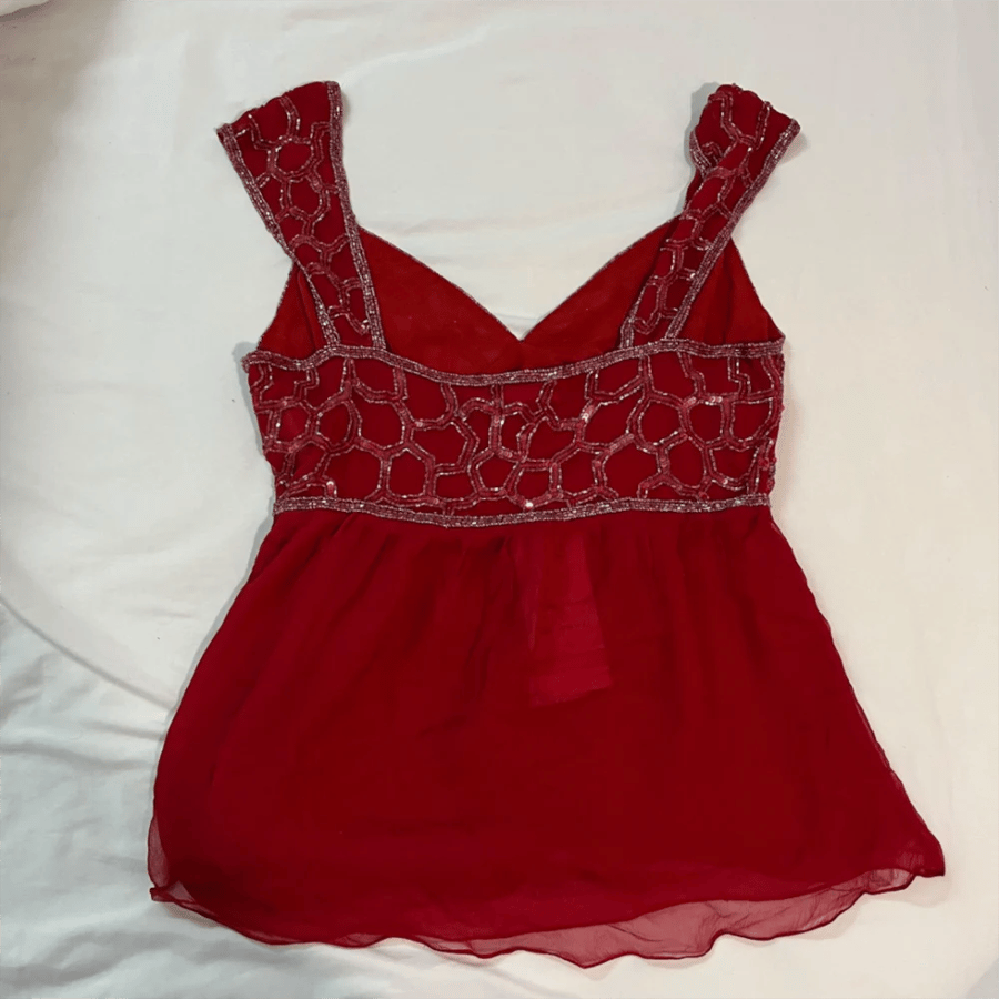 لاAftershock Red Beaded Chiffon Sleeveless Top - Size M