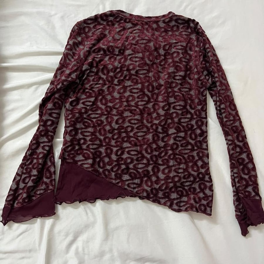 Pampolina For Girls Burgundy Animal Print Sheer Long-Sleeve Top - Size M
