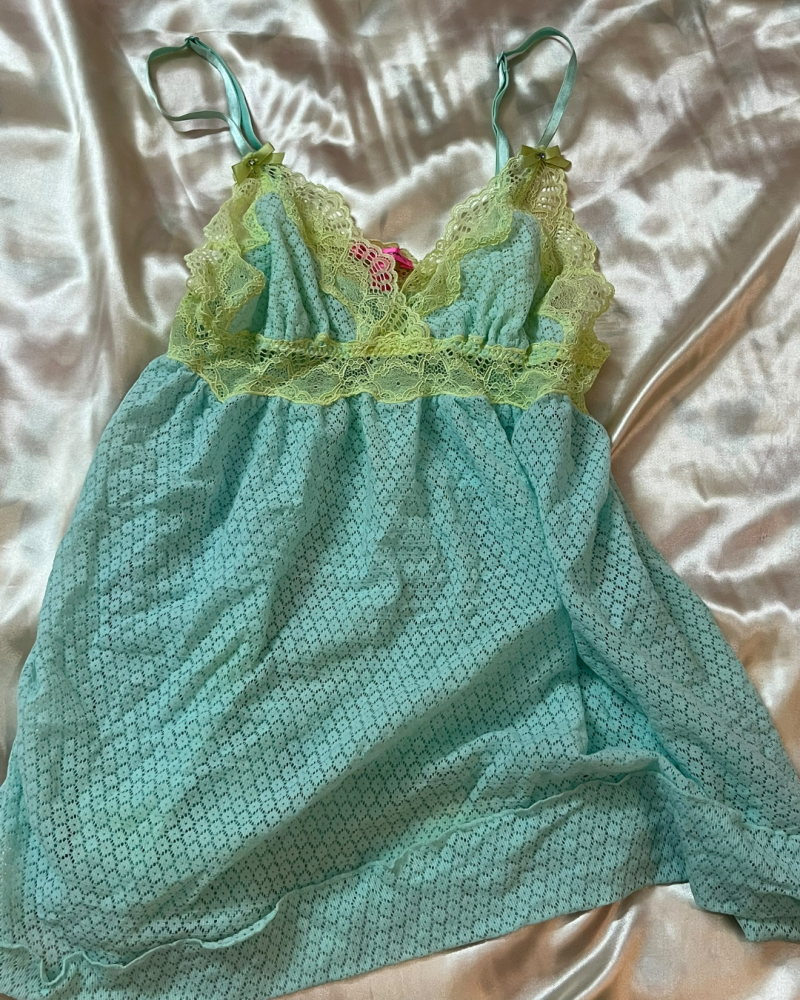 Betsey Johnson Mint Green & Yellow Lace Camisole Top - Size S