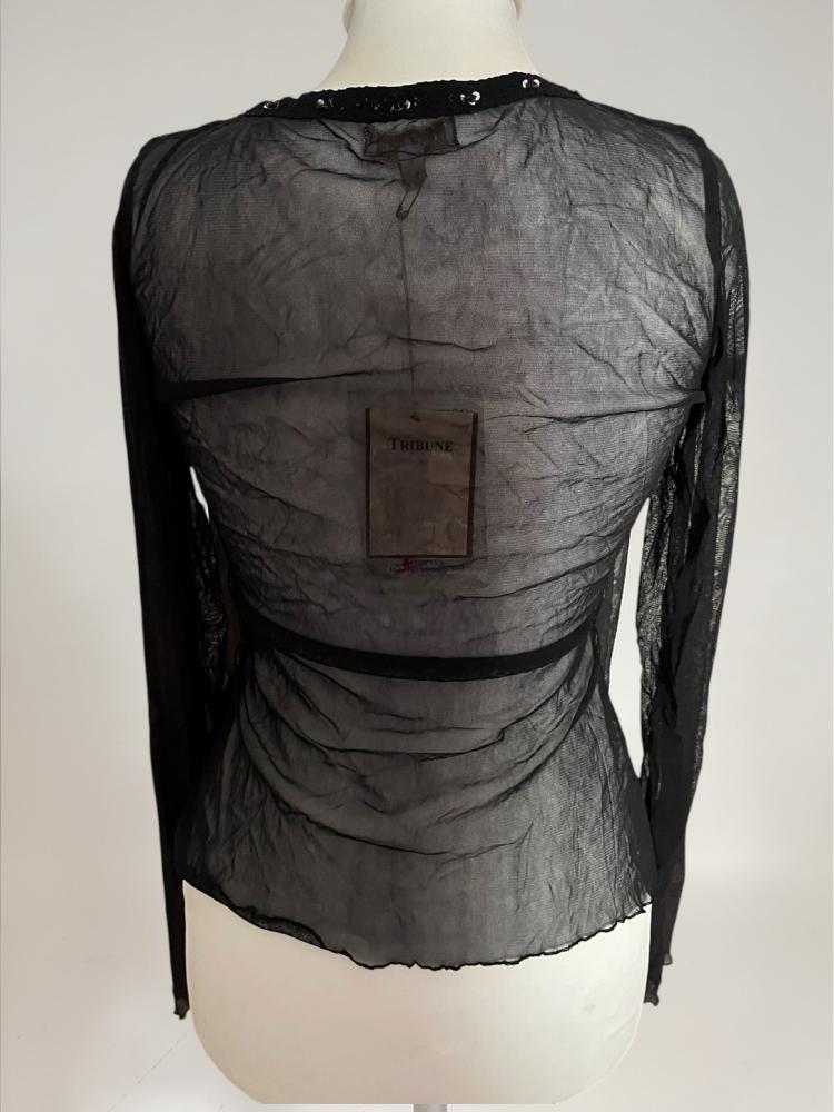 Tribune Black Sheer Long Sleeve Top - Size S