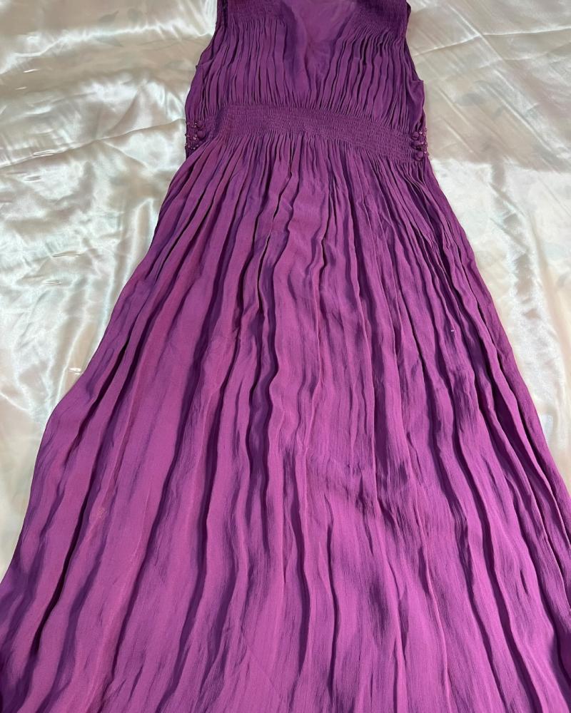 Derhy Purple Beaded Pleated Maxi Dress - Size M