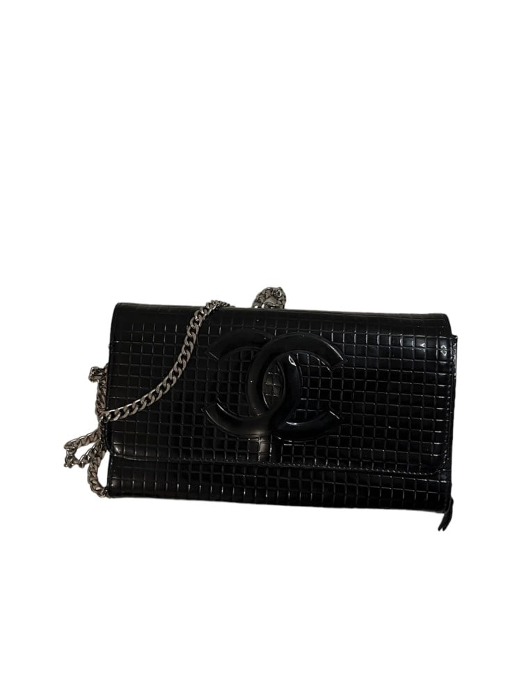 CHANEL WALLET ON CHAIN DOUBLE C PATENT LEATHER CROSSBODY BAG