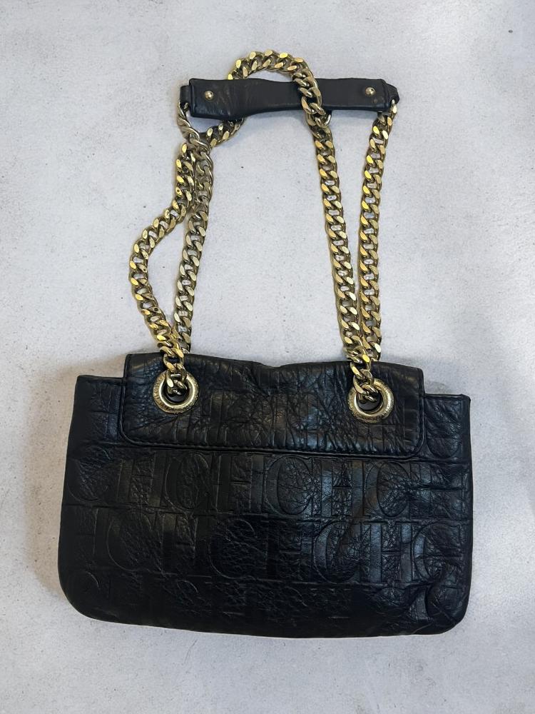 Carolina Herrera Black Monogram Leather Small Audrey Shoulder Bag