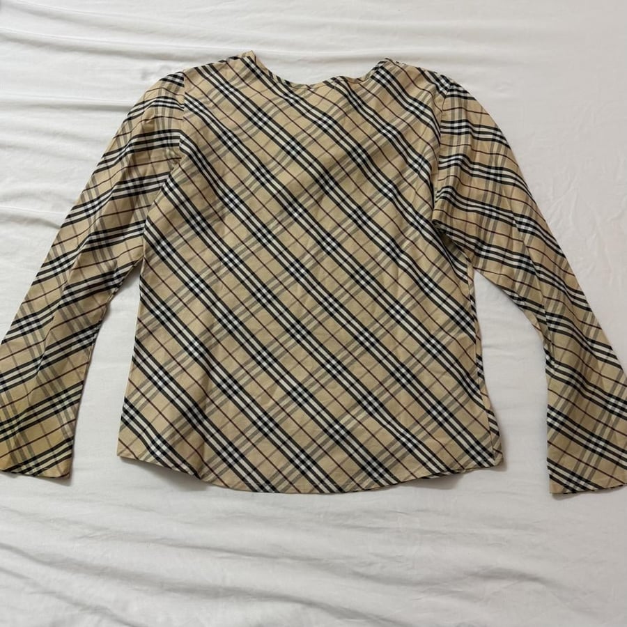Burberry Vintage Check Front Tie Long Sleeve Blouse size 14