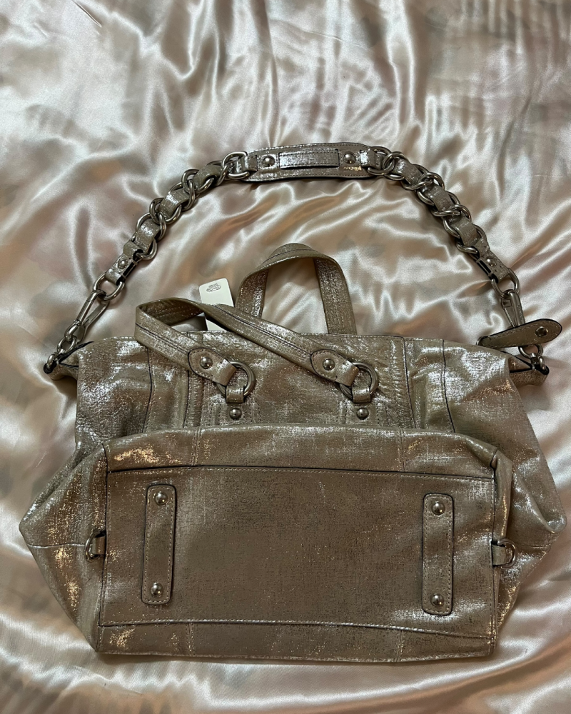 Coach Metallic Gold Shoulder Bag with Chain and Leather Strap