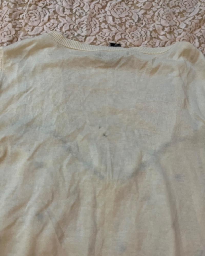 DKNY Cream Silk-Blend Cardigan with Sheer Embroidered Front Panel - Size M