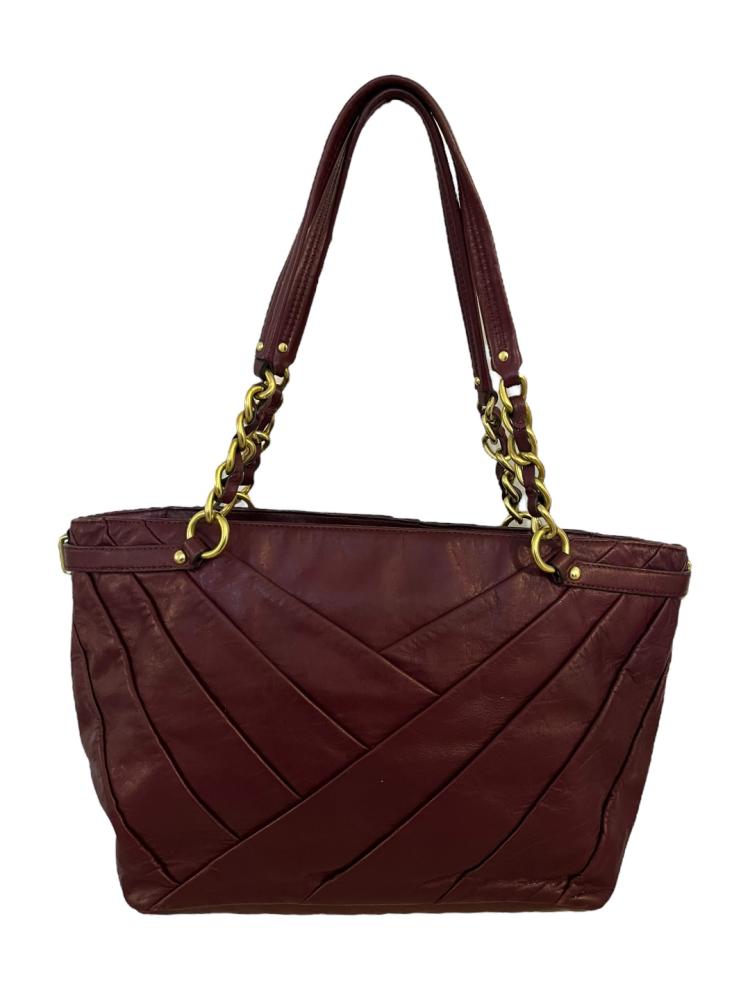 Coach Madison Diagonal Pleated Patent Leather Shoulder Handbag Punch burgundy