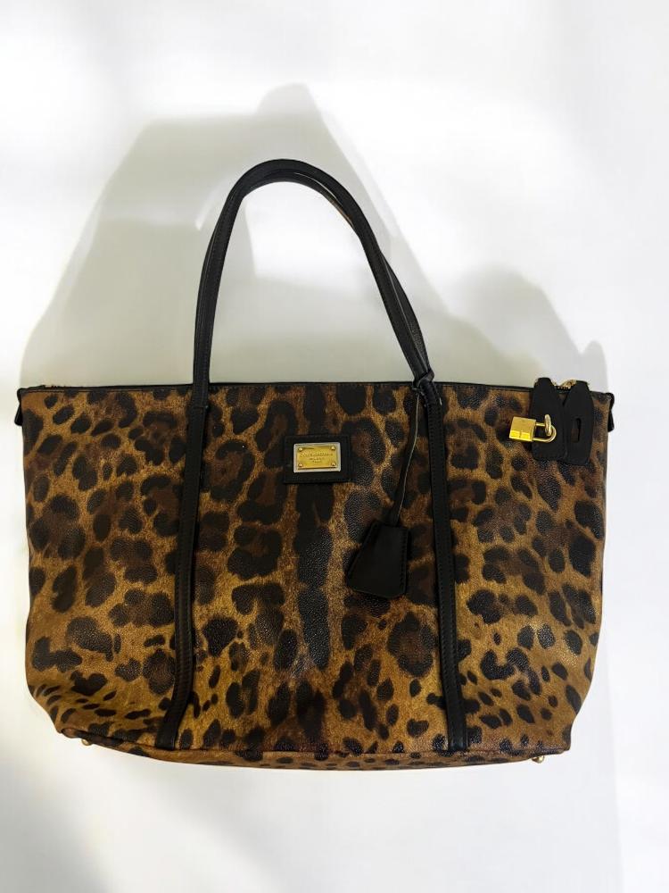 DOLCE & GABBANA D&G LEOPARD PRINT OVERSIZED WEEKEND SHOULDER BAG