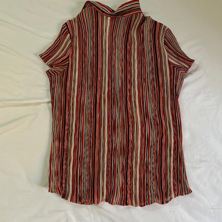 BHS Multi-Color Striped Pleated Button-Down Shirt - Size 14
