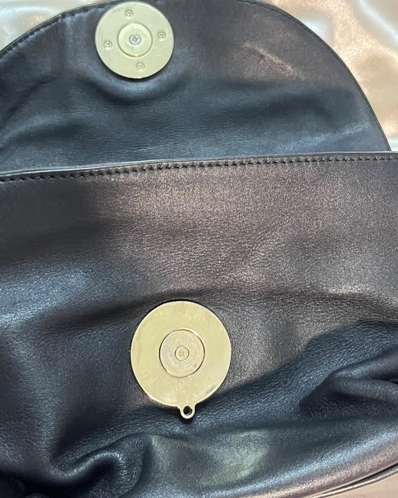 Versace Black Leather Shoulder Bag with Medusa Emblem and Greek Key Border