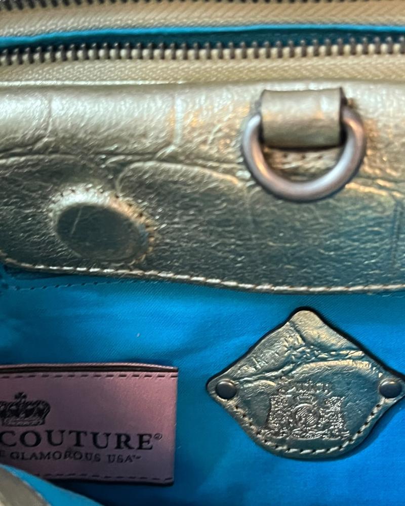 Juicy Couture Metallic Gold Crocodile Print Leather Clutch Bag