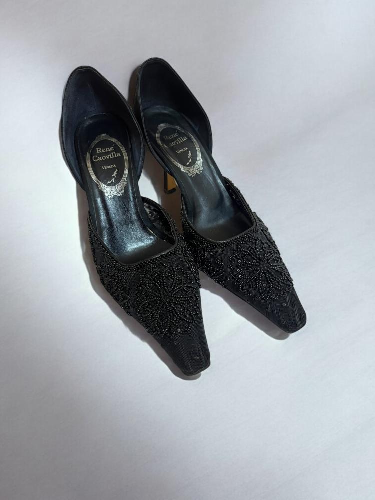 René Caovilla Black Beaded Heels ,size:37