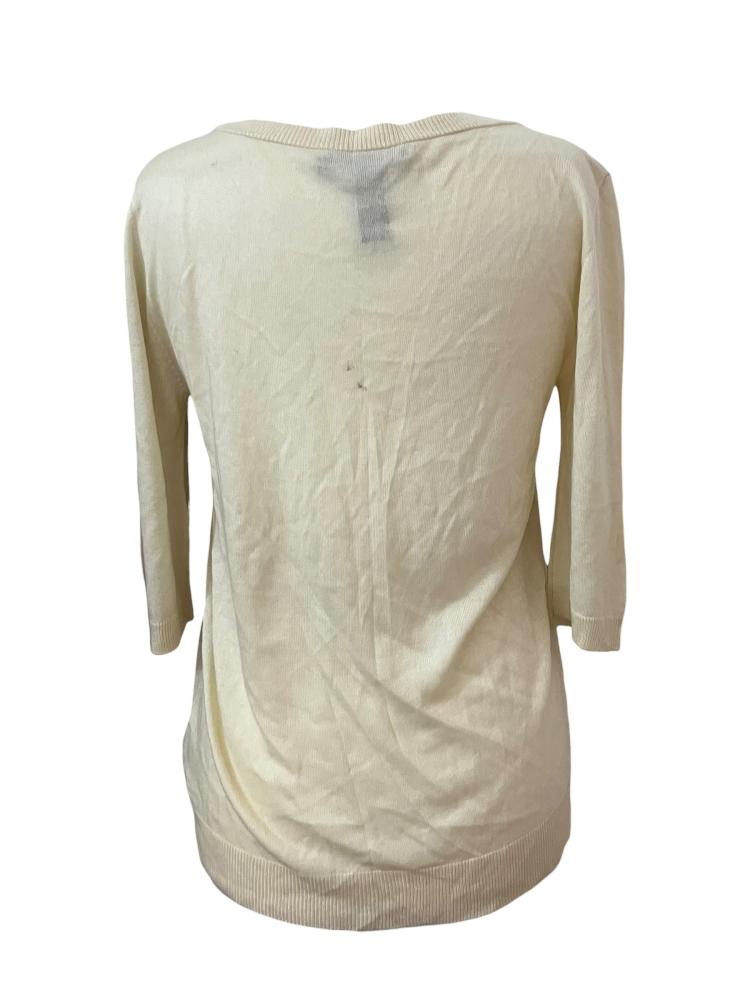 DKNY Cream Silk-Blend Cardigan with Sheer Embroidered Front Panel - Size M