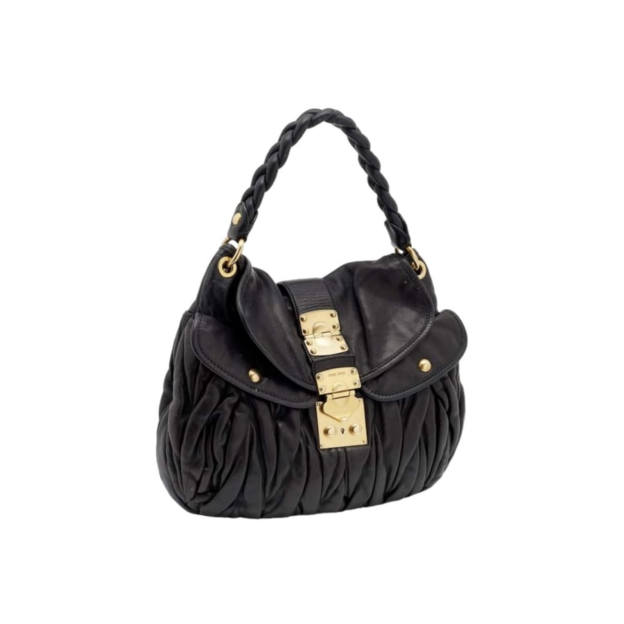 Miu Miu Black Matelasse Leather Coffer Hobo