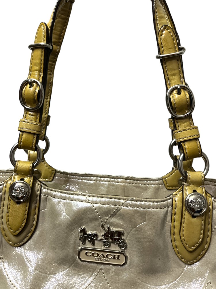 Coach Shimmering Ivory Perl Color Coated Canvas Satchel & Tote Bag