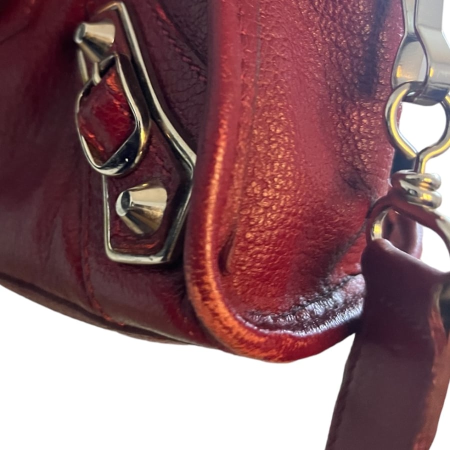 Balenciaga Red Leather Mini Classic Metallic Edge City Bag