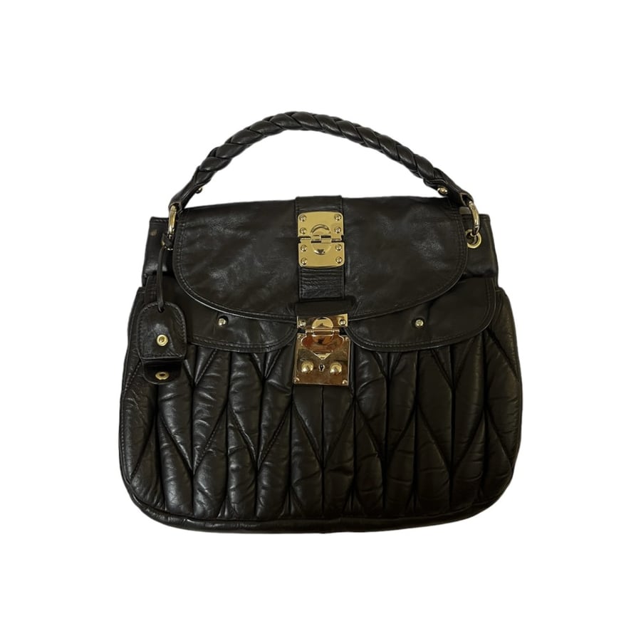 Miu Miu Black Matelasse Leather Coffer Hobo
