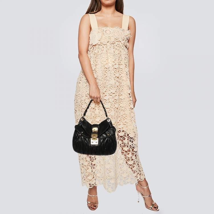 Miu Miu Black Matelasse Leather Coffer Hobo