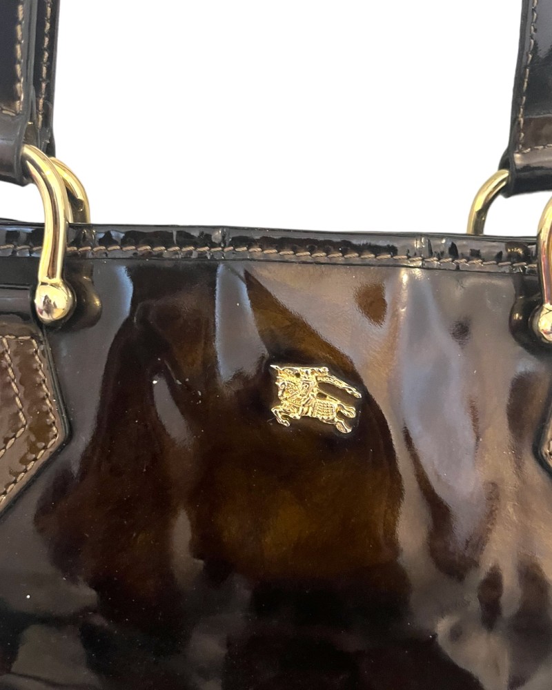Burberry The Giant patent leather tote Fair condition Black, Patent leather