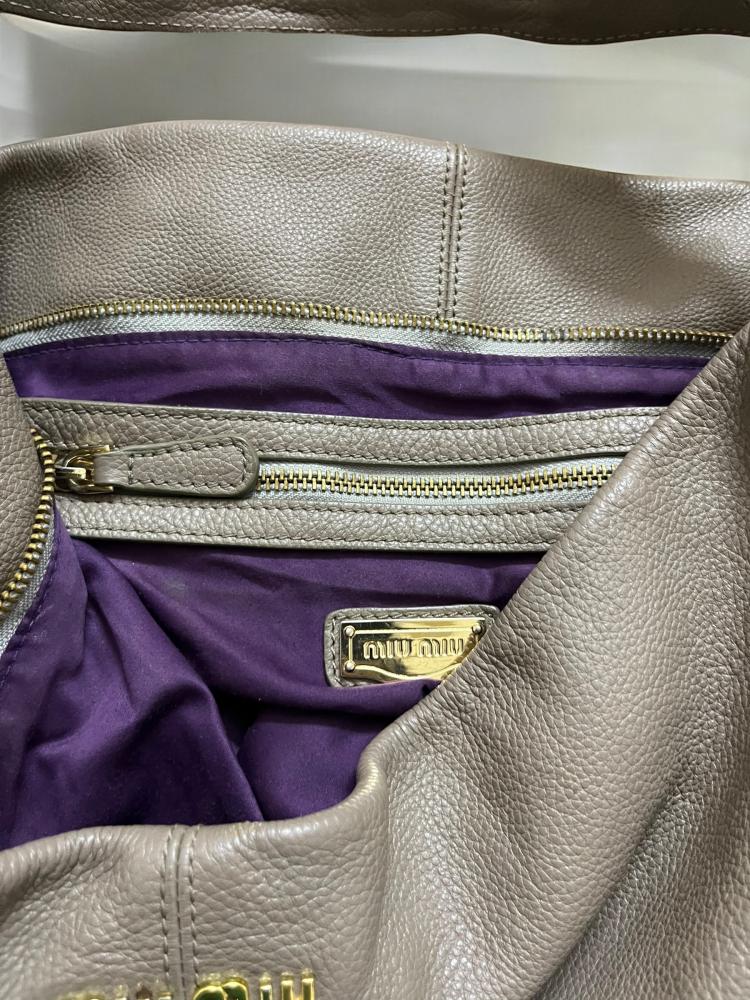 Miu Miu Grey Studded Hobo Bag