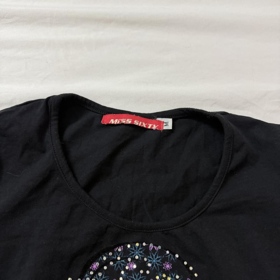 Miss Sixty Black Graphic Print Rhinestone T-Shirt