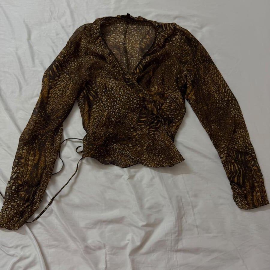 Kenzo Brown Animal Print Silk Wrap Top - Size 44