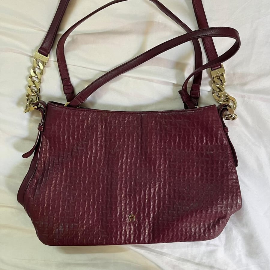 Etienne Aigner Burgundy Crocodile Print Leather Shoulder Bag