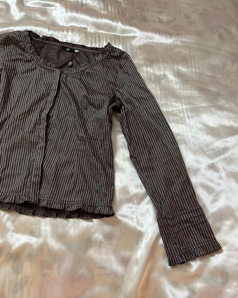 Balkess Fashion Brown Pinstripe Ruffled Cardigan / Top - Size 5