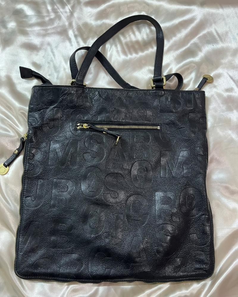 Marc Jacobs Black Leather Logo Embossed Tote Bag