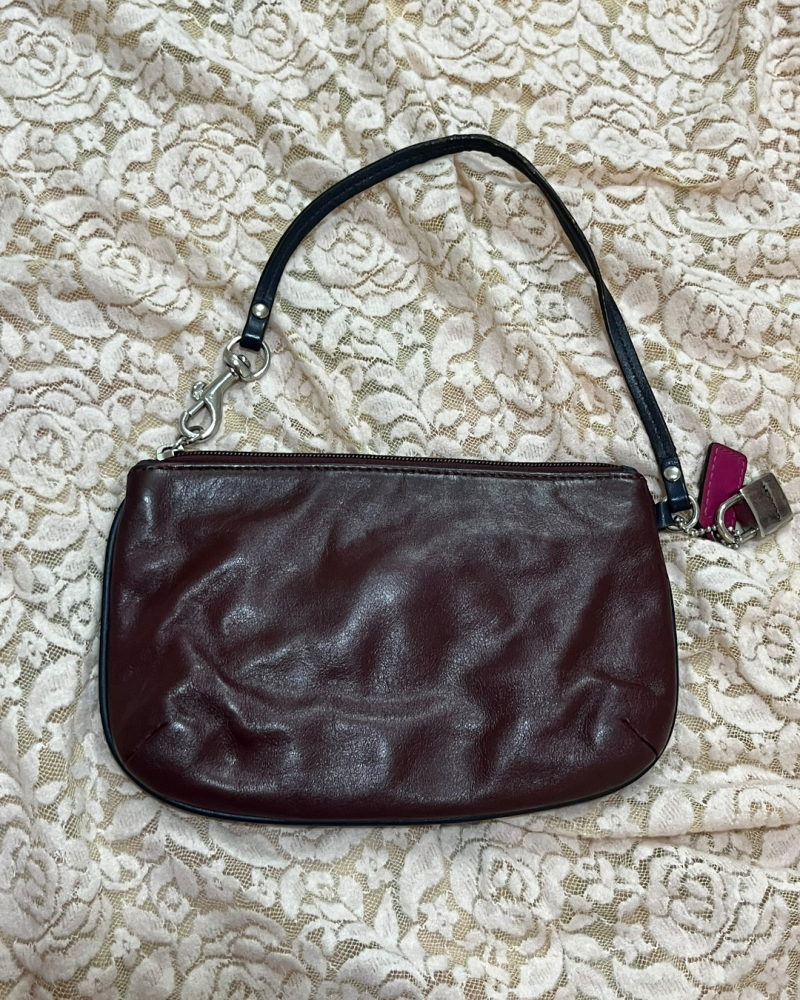 Coach Burgundy Leather Quilted Pocket Wristlet Wallet