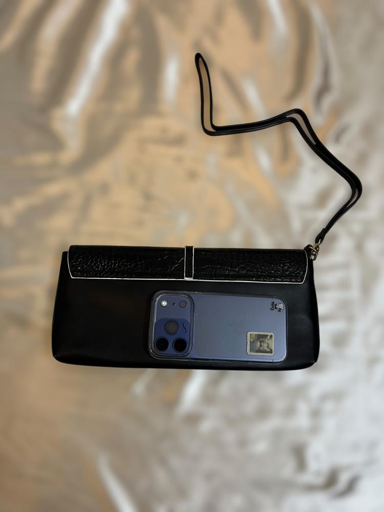 Cavali black Croc-Embossed Leather Clutch Bag