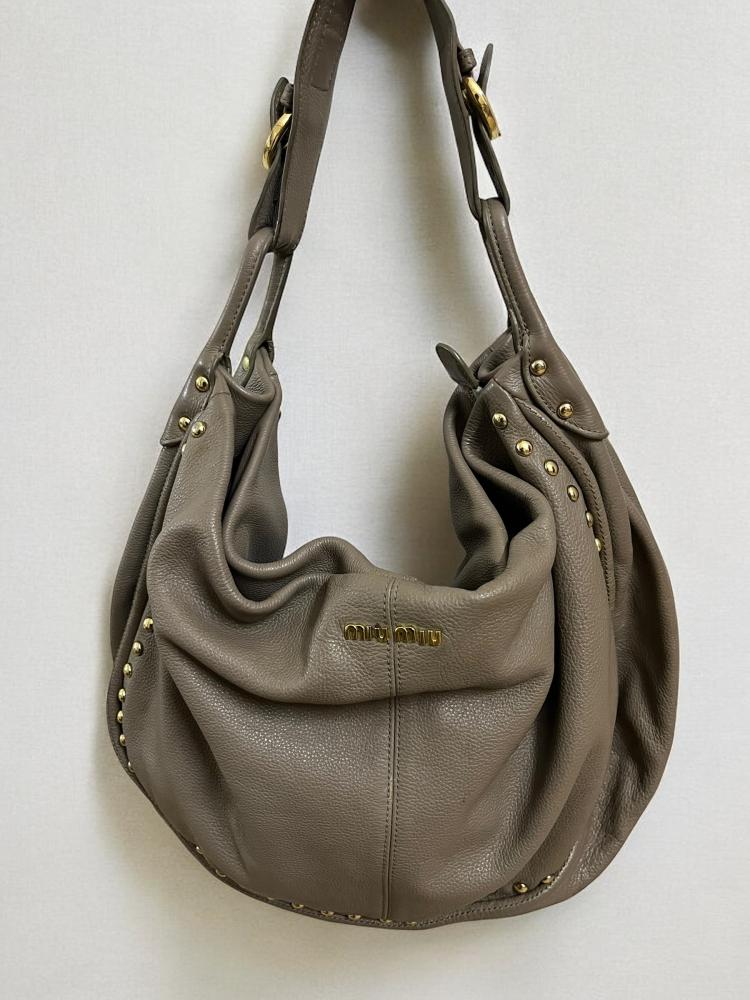 Miu Miu Grey Studded Hobo Bag