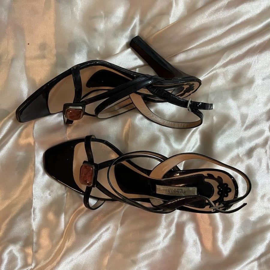 Pollini Black Patent Leather Strap Heels - Size EU 38 / US 7.5-8