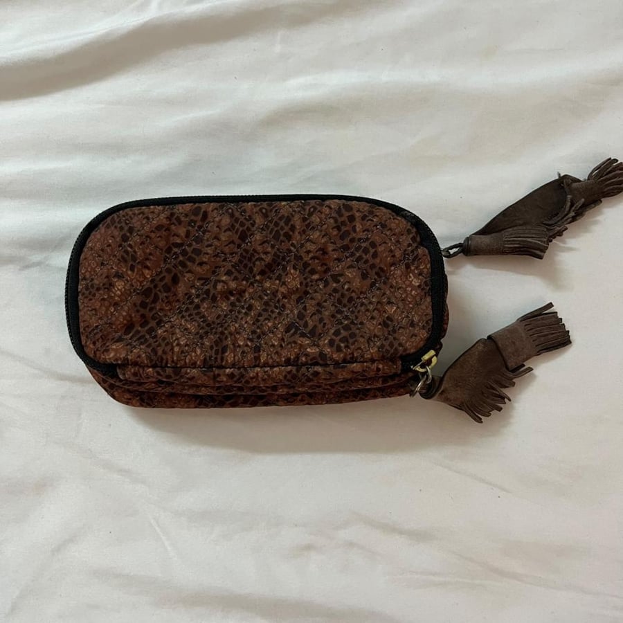 Juicy Couture Brown Snake Print Quilted Pouch