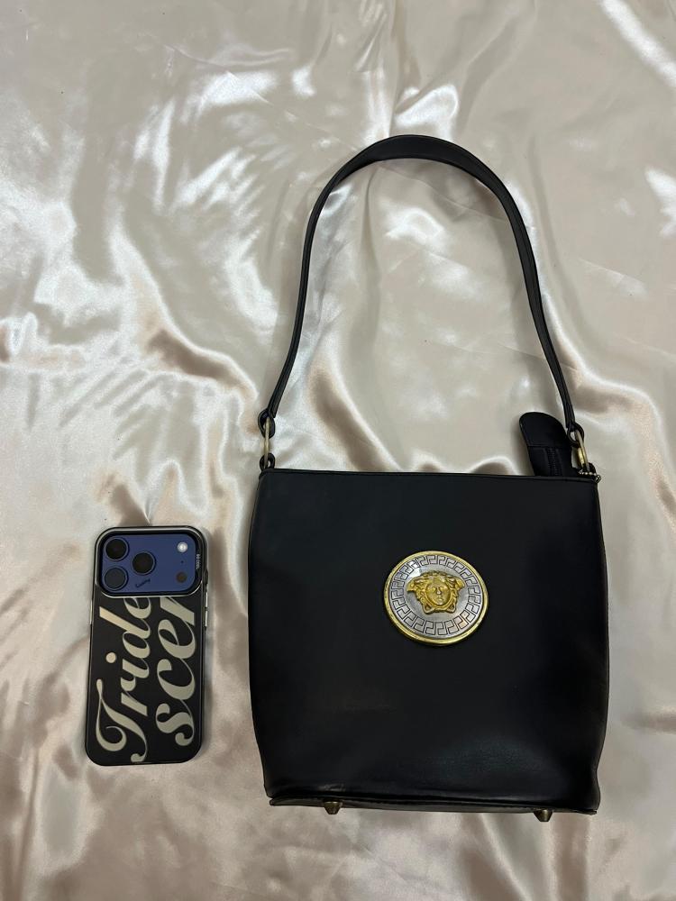 Versace Black Medusa Leather Bucket Bag