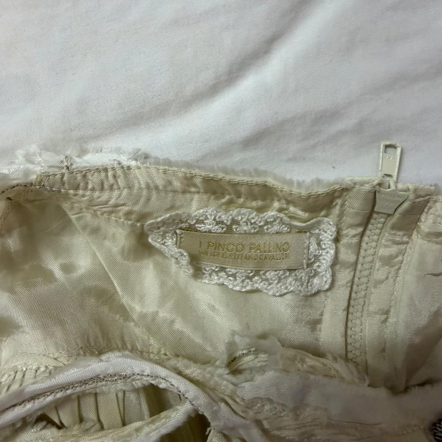 I Pinco Pallino Ivory Pleated Beaded Silk Cami - Size 10