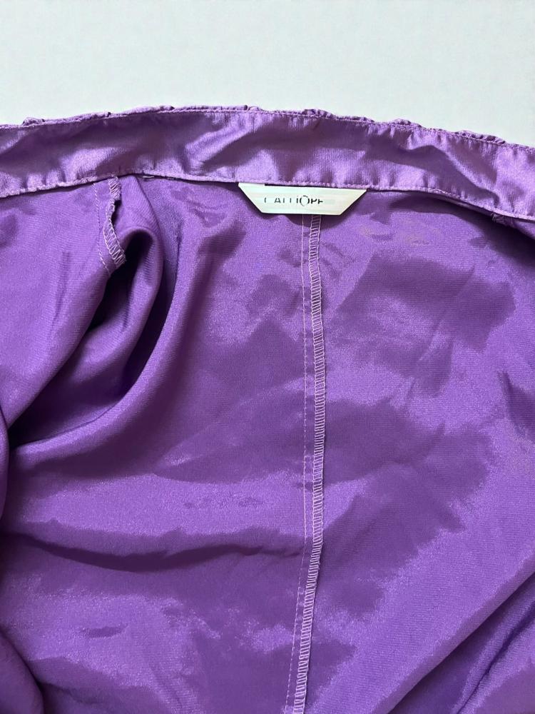 Purple Satin Ruched Short Sleeve Blouse – Size: M