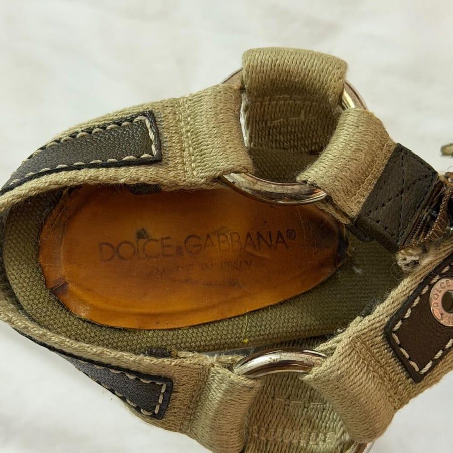 Dolce & Gabbana Olive Green Canvas & Leather Strap Heeled Sandals - Size 40