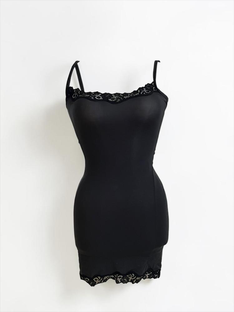 SKIMS Black Lace Trim Slip Dress - Size XXS