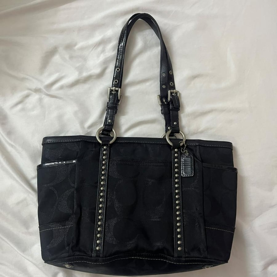 Coach Black Monogram Studded Tote Bag