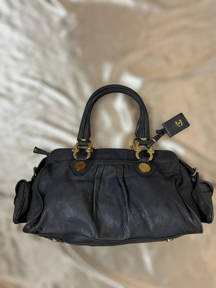 Just Cavalli dust blue Leather Tote Bag with Gold Chain Details