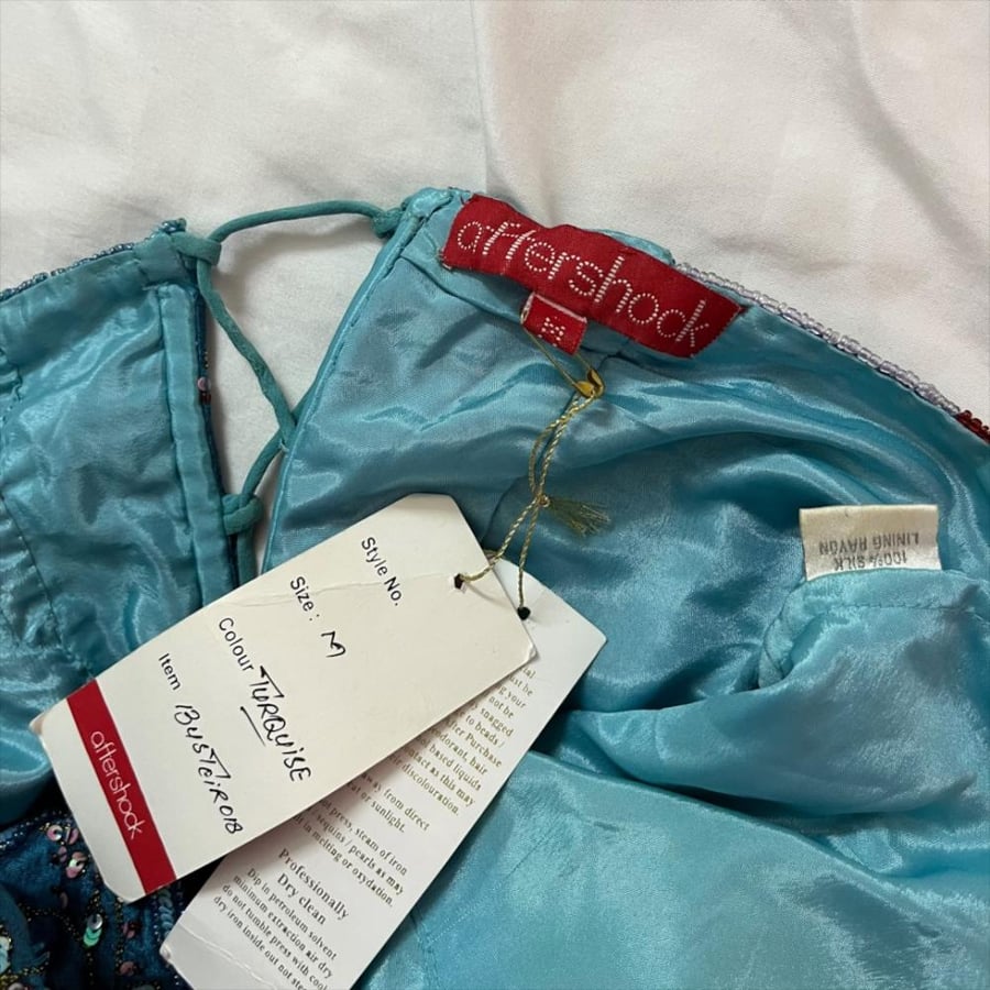 Aftershock Turquoise Silk Beaded Halter Top - Size M