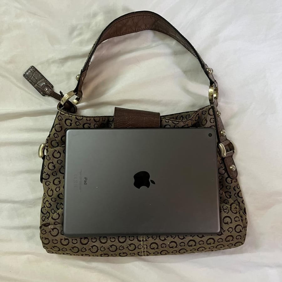 Guess Monogram Canvas Hobo Bag with Leopard & Crocodile Print Details