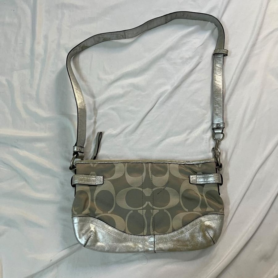Coach Grey Monogram Crossbody Bag with Silver Trim