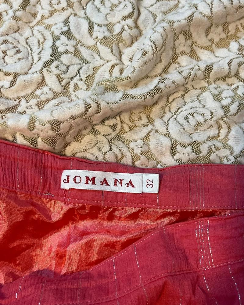 Jomana Coral Tiered Ruffle Wrap Skirt with Metallic Stripes - Size 32