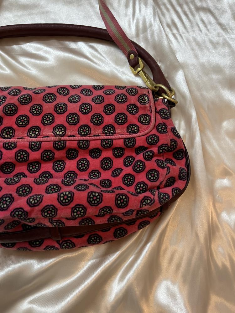 Juicy Couture Pink Velour Floral Pattern Shoulder Bag