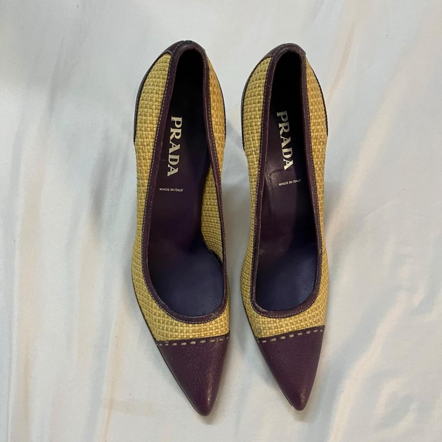 Prada Woven Straw and Purple Leather Pumps - Size 39