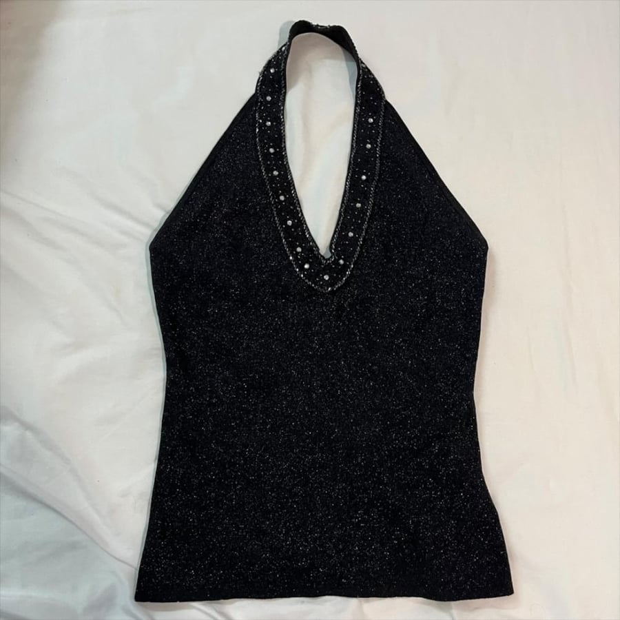 Ms Black Metallic Beaded Halter Top - Size 14 -M