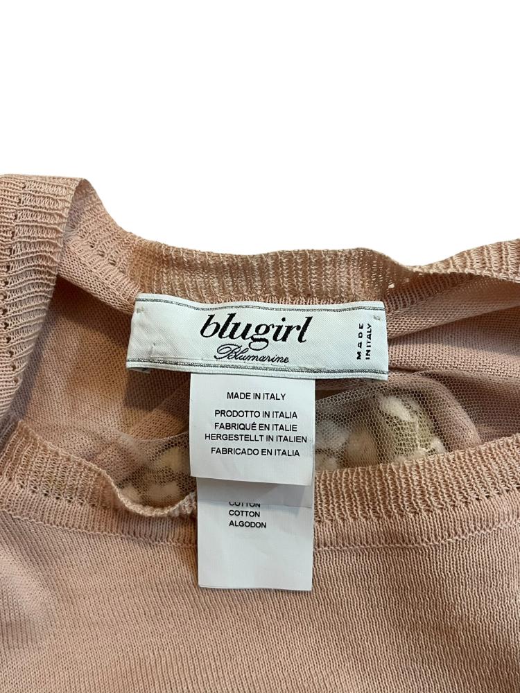 Blugirl Blumarine Powder Pink Draped Tulle Top - Size S